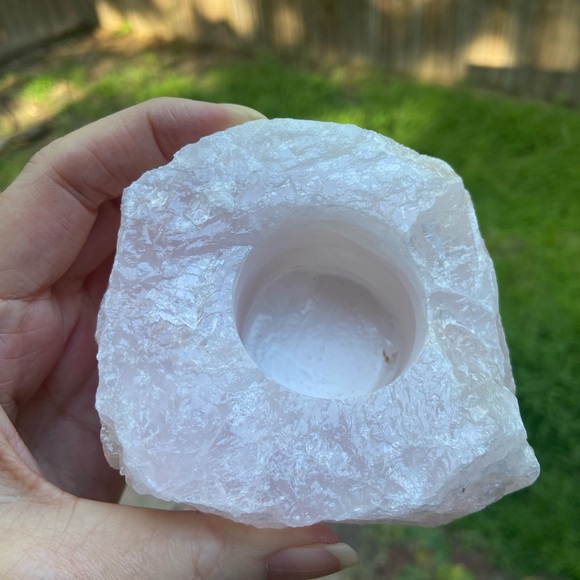 Rose Quartz Raw Natural Crystal Candle Holder for Tea Light Candles -NWOT - Picture 4 of 5